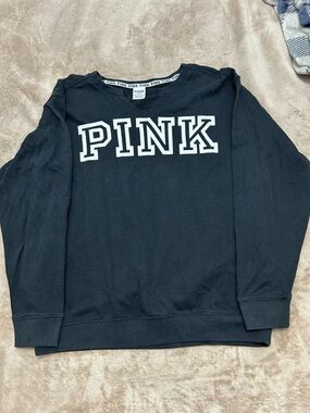 Victoria's Secret PINK Black Crewneck Sweater with White Logo